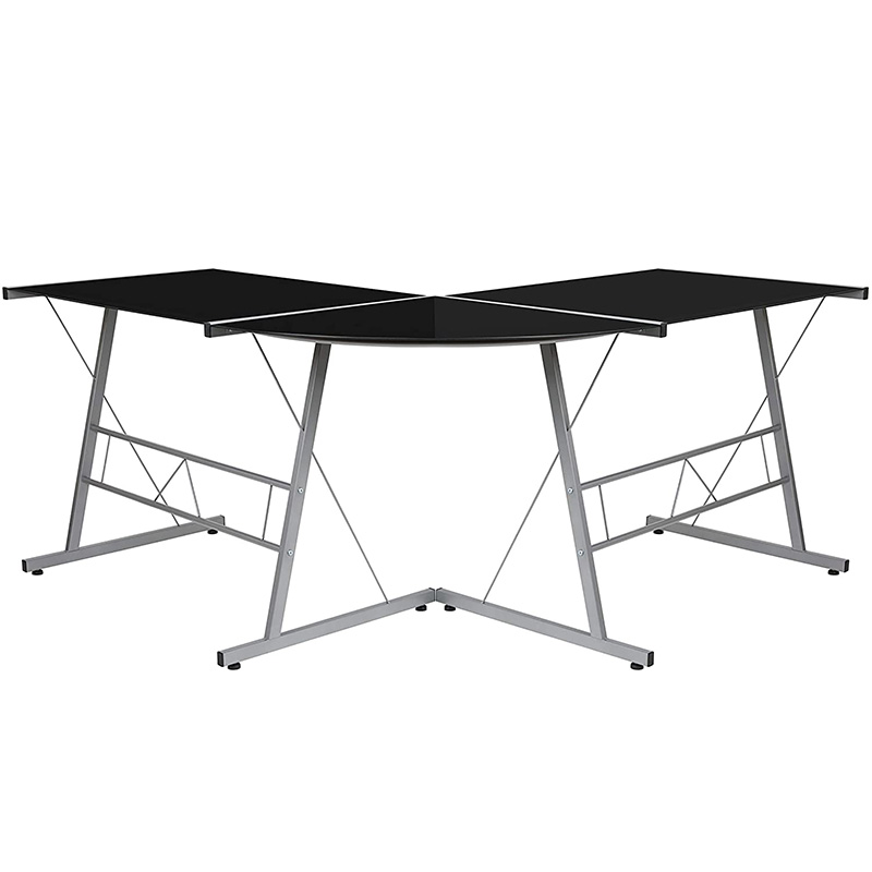 L-Shaped Computer Desk with Tempered Glass Tabletop